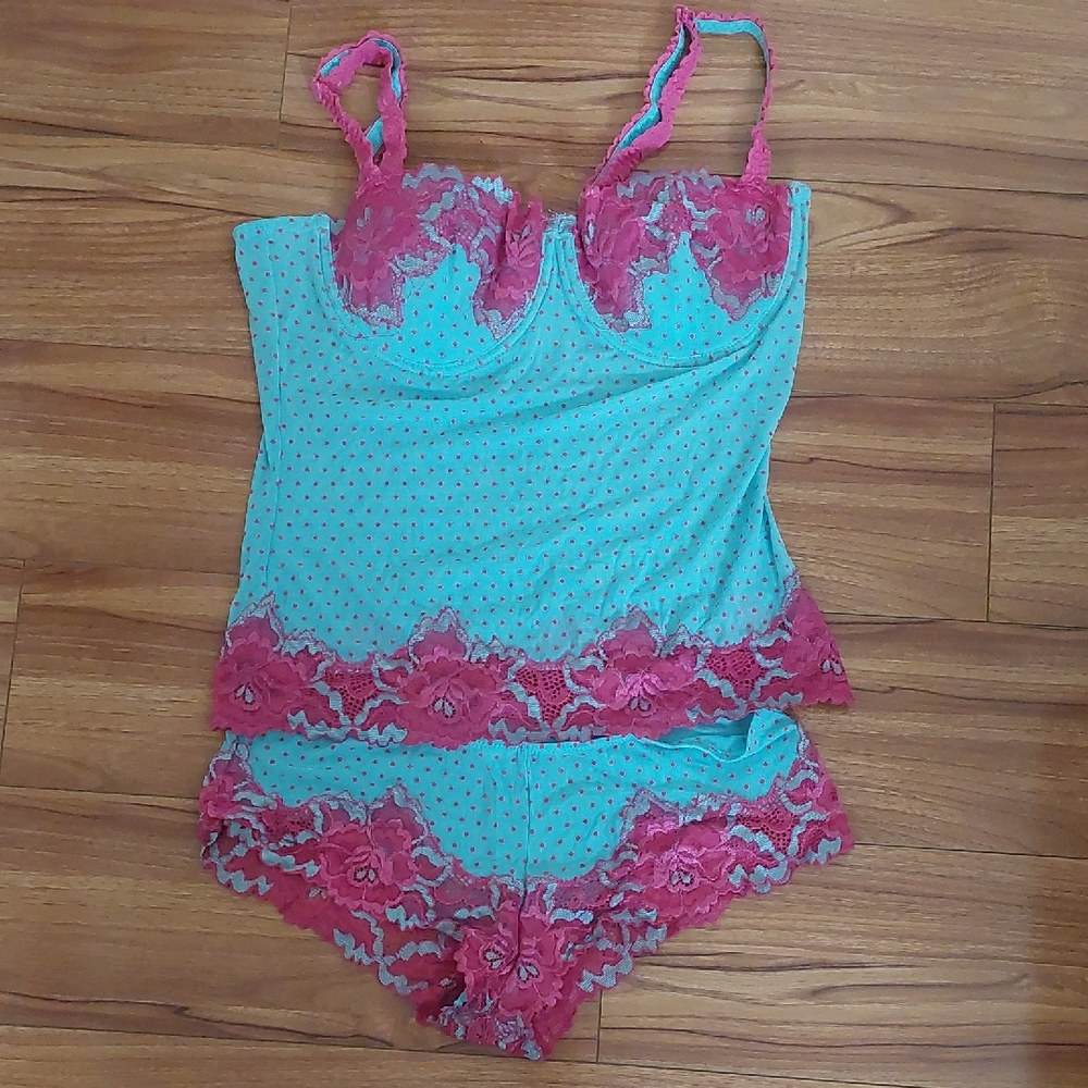 Turquoise and Pink Lace Cami Set - Women’s Intimates